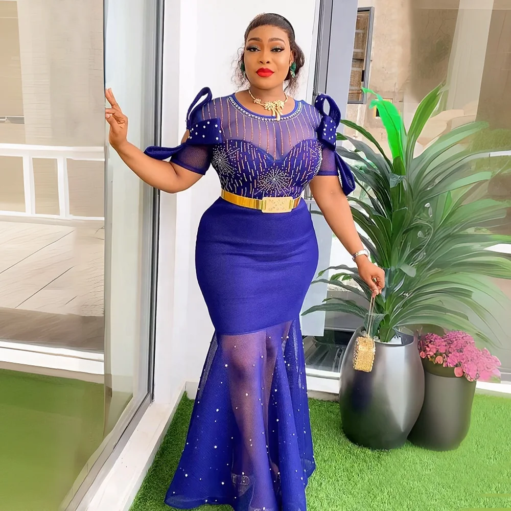 Plus Size Women's Puff Sleeve Mermaid Dress Plus Size Ladies African Turkey  Wear Wedding Party Gown Ankara African Turkey Dress