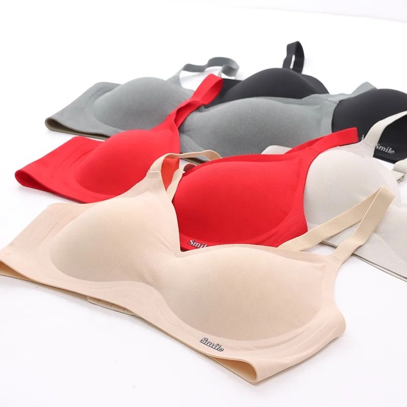 Factory Custom Logo No Wire Smooth One Piece Ice Silk 6 Colors V Neck Brasier Ladies Seamless Bra