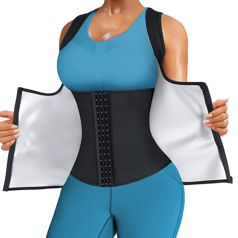 Women Heat Trapping Vest Girdles Body Shaper Sauna Suit Sweat Vest Zipper Waist Trainer Shaper Slimming Training Workout 