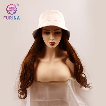 Convenient light hair wig long curly hair with bucket hat asian women hair wig full wig for beautiful young girl