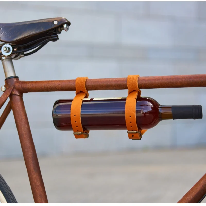Bicycle Mounted Leather Wine Bottle Holder with Stainless Steel