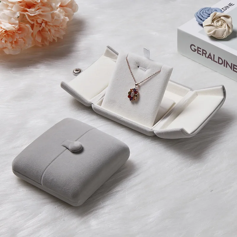 New Ideas Product Luxury Jewelry Packaging Box Velvet Ring Necklace Packing Paper Box Wholesale