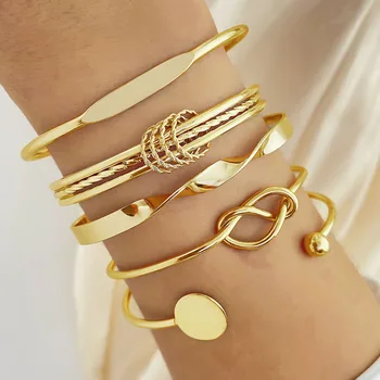 Trendy Gold-Tone Geometric Bangle Set with Punk Accents Perfect for Women's Jewelry Boutiques and Wholesale Purchases