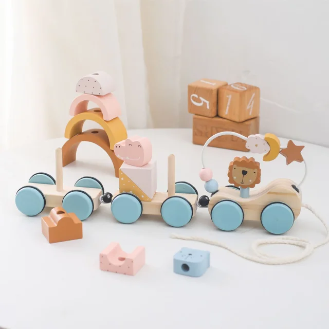 New Arrival Wooden Dragging Car Toys Kids Montessori Toys Preschool Early Learning Educational Toys for Children Toddlers