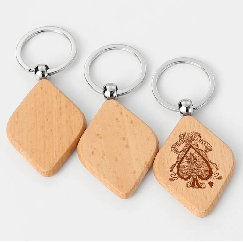 In Stock Blank Key Chain Cheap Custom Personalized Funny Cute Design Olive Wood Carving Couple love Keychain