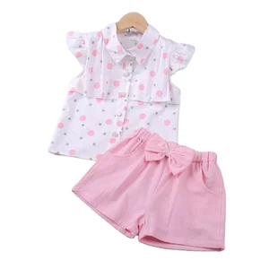 New Arrival Summer 2-Piece Casual Girls Clothing Set Pink Kids Apparel with Cartoon Pattern
