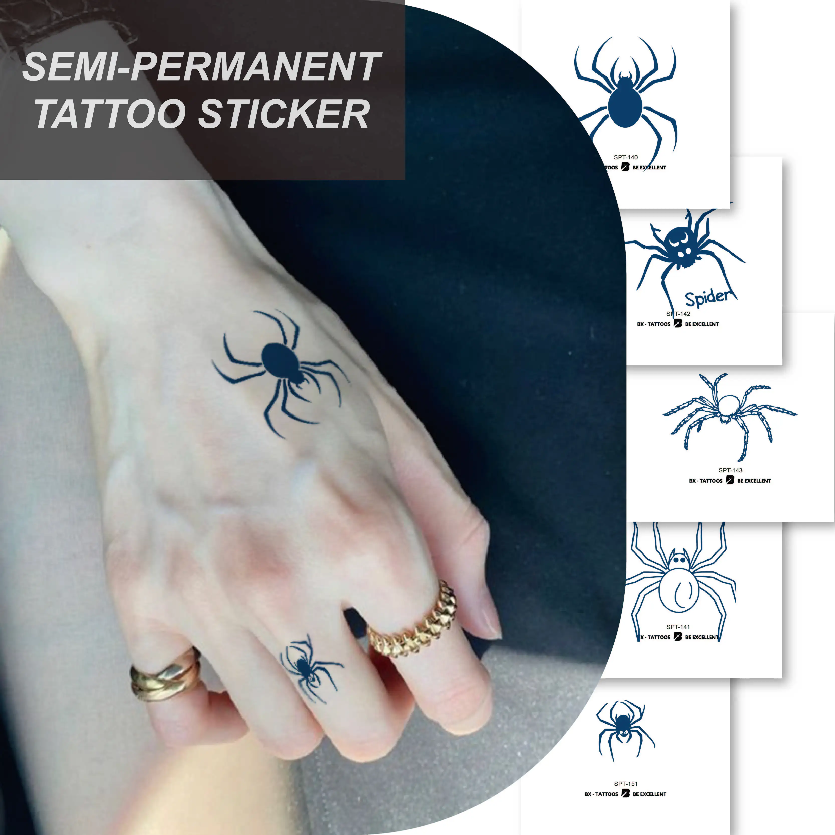Custom Adult Children's Semi-Permanent Spider Tattoo Stickers Non-Toxic Long-Lasting Paper Temporary Juice Tattoos-Body Tattoo