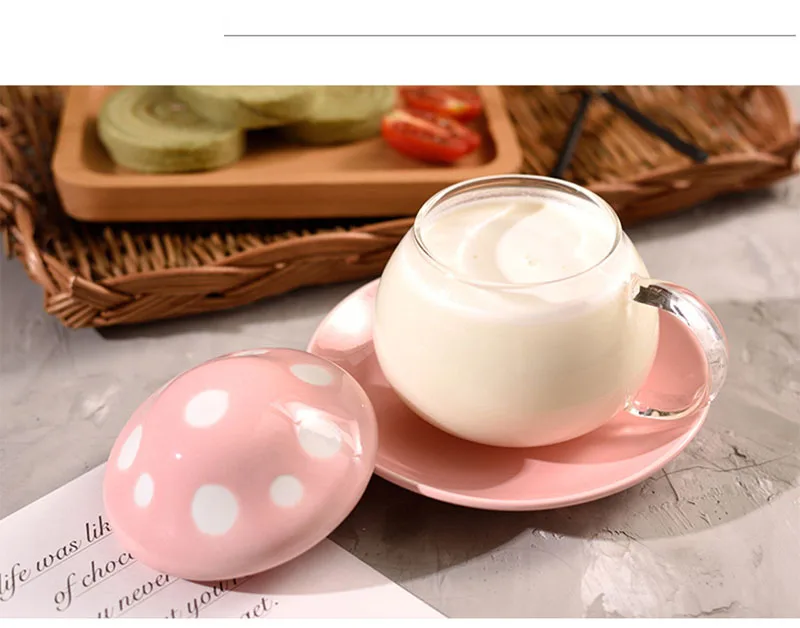 290ml Mushroom Glass Coffee Mug With Ceramic Cup Holder Reheatable Milk Cup  Afternoon Flower Tea Cu