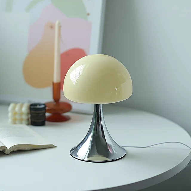 Modern Style Colorful Glass Table Lamp Cute Mushroom Night Light Design Iron Body Bedside Ornaments for Bedroom Decor Electric