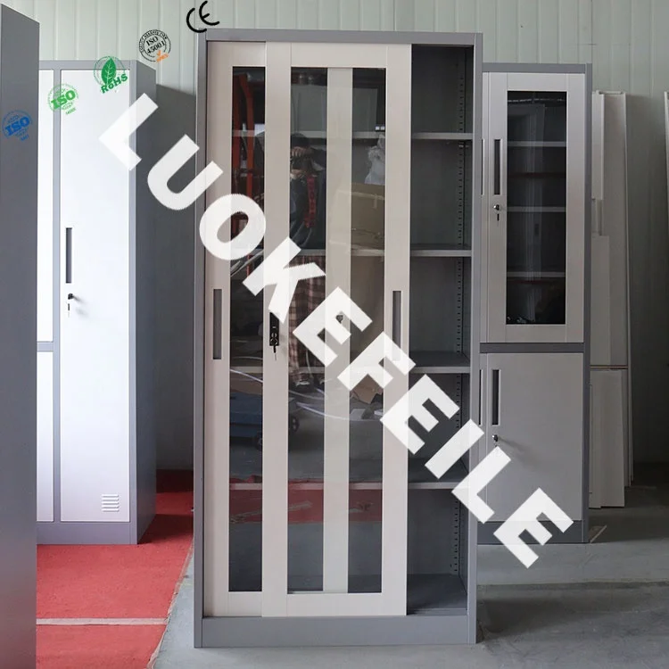 Iron 2 Sliding Modern Lock Double Full Height Library Home Storage Furniture Steel Office Metal Glass Door Filing Cabinet