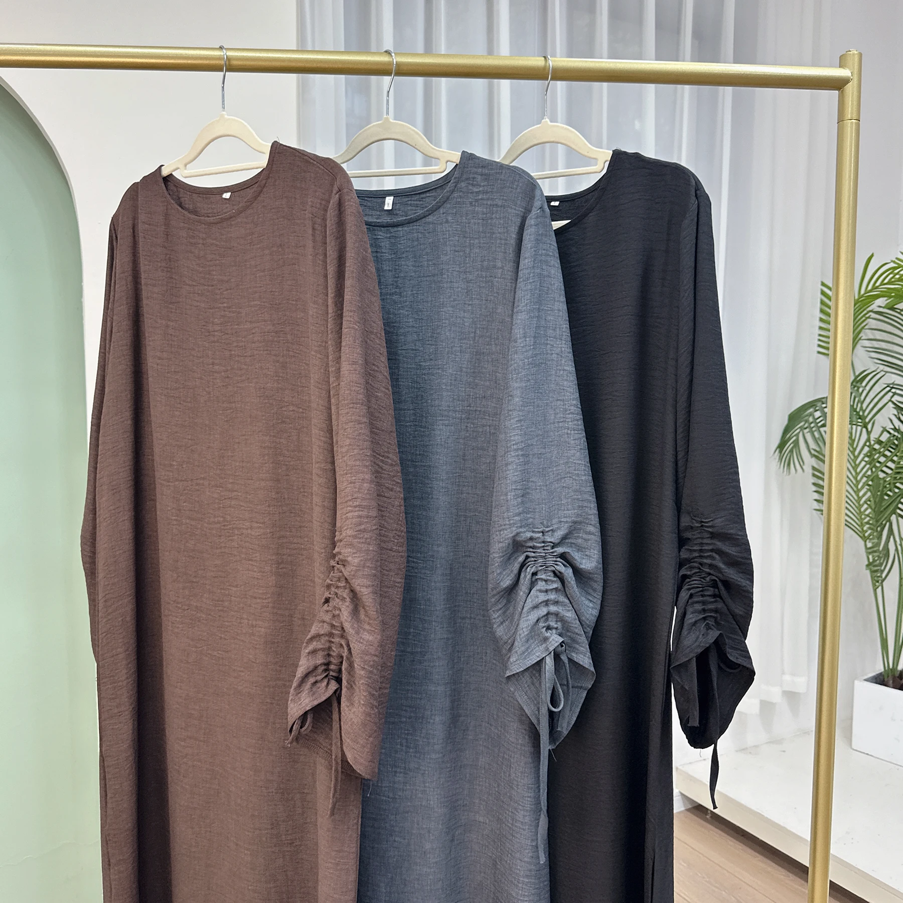 Generisch 2025 - moslim 2-delige sets voor dames, lange mouwen button-down hemd broek, abaya, vrijetijdsjurk, Dubai-outfits moslim jurk dames, Kaki, 5XL