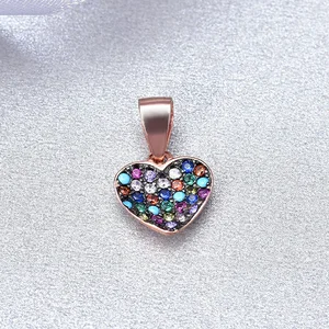Sweet 925 Sterling Silver Love Heart Pendant 3A Cubic Zirconia with Multicolor Pave Setting Rose Gold & Rhodium Plated Gift