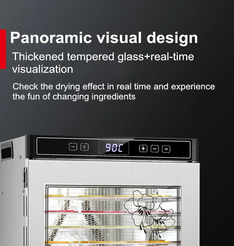 Description Picture 6 of item16 Layer Food Dehydrator Dried Fruit Machine Double Fan Visualizati 304 Stainless Steel Intelligent Touch Household Commercial