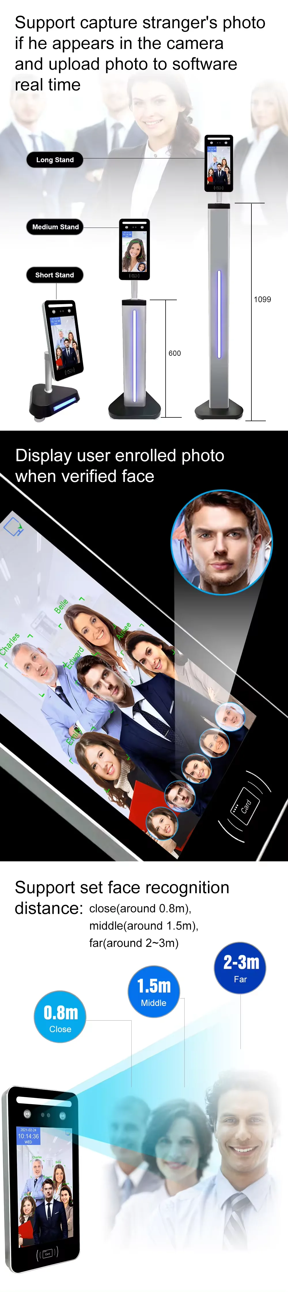 AI08-WIFI 8 Inch AI Dynamic Multi Face & RFID Card Attendance