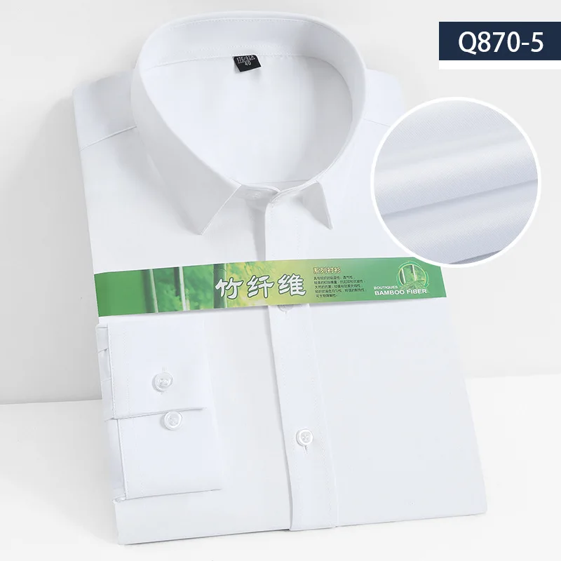 2023 new bamboo fiber shirt men's long-sleeved shirt solid color stretch non-iron professional wear tooling custom LOGO