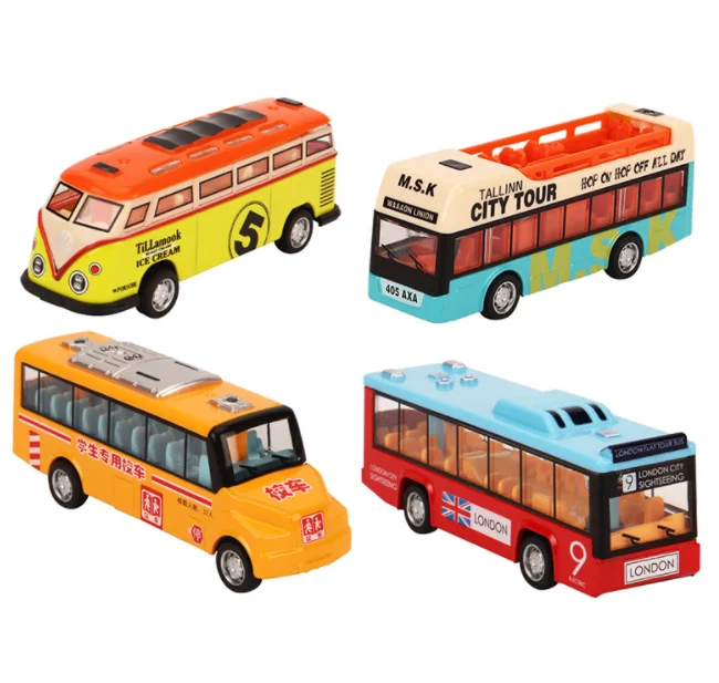 【超お買い得】⭐︎鉄道（バス）グッズ4点セット⭐︎ 1:64合金バスモデル4スクールバス観光バスおもちゃ車セット