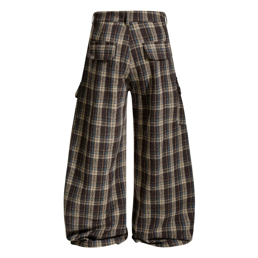 Salti Multi-pocket Workwear Plaid Shorts for Men High Street Fashion Brand Destroyed Raw Edge Wide-leg Pants gallery 2