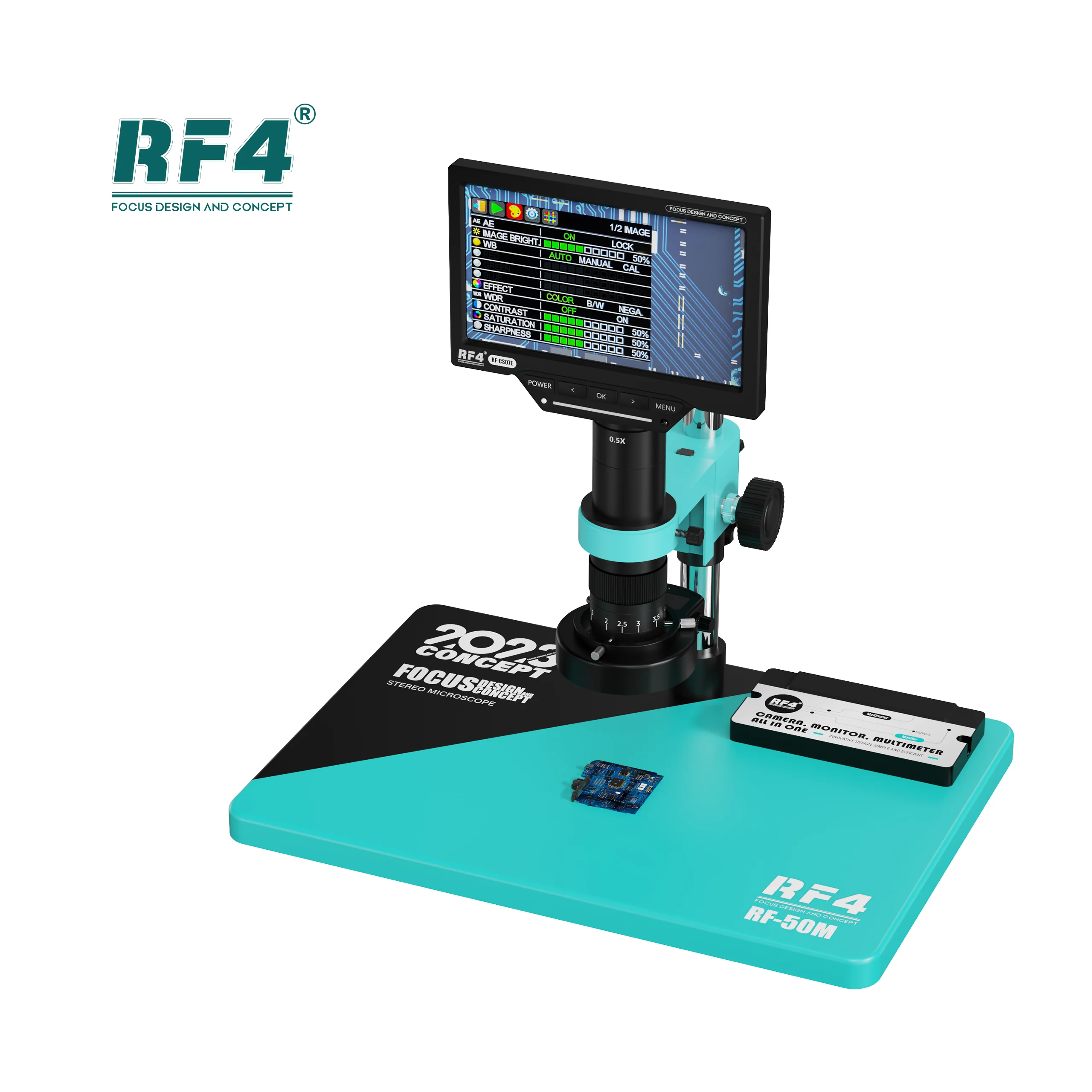 RF4 RF-50M Video Camera Display Integrated Monocular 7-50X Zoom C-Mount Lens Microscope With Multimeter Functional Microscope