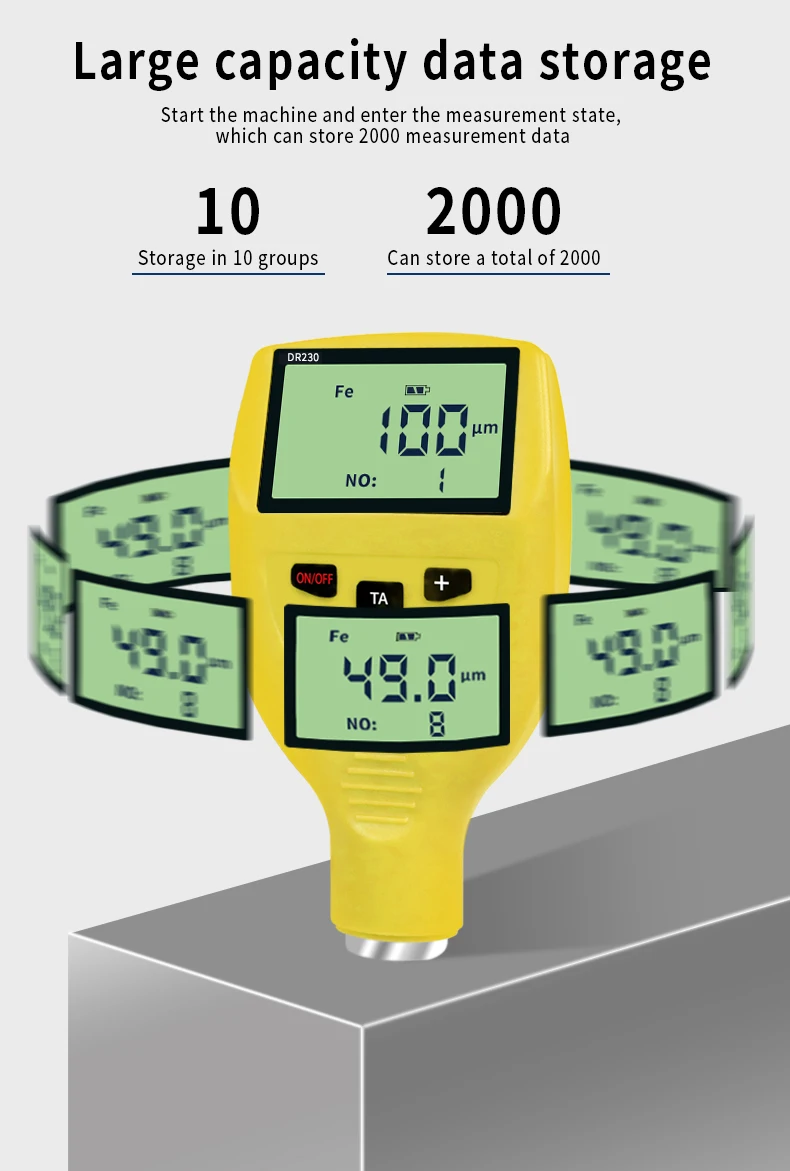 Dr230 Portable Thickness Meter Lcd Digital Display Plastic Film Car Paint Coating Thickness