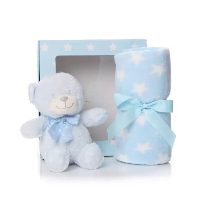 Mavi Oyuncak - Custom Box Package Blue Teddy Bear Baby Blanket Gift Sets