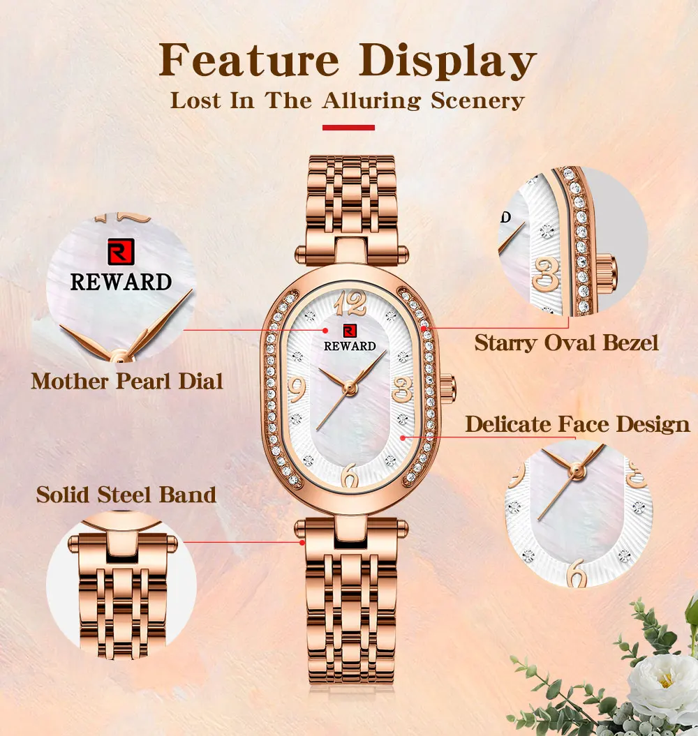REWARD 21058 Stylish Luxury New Design Trend Design Best Selling in Stock Multifunction Women Quartz Watch Stainless Steel Band
