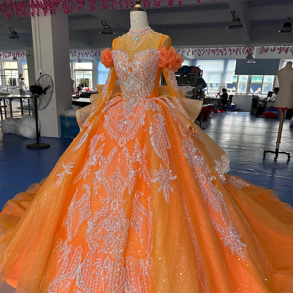 birthday dress orange Cute Toddler Communion Dress Fluffy Girls Princess Birthday Dress – marryshe main image 0