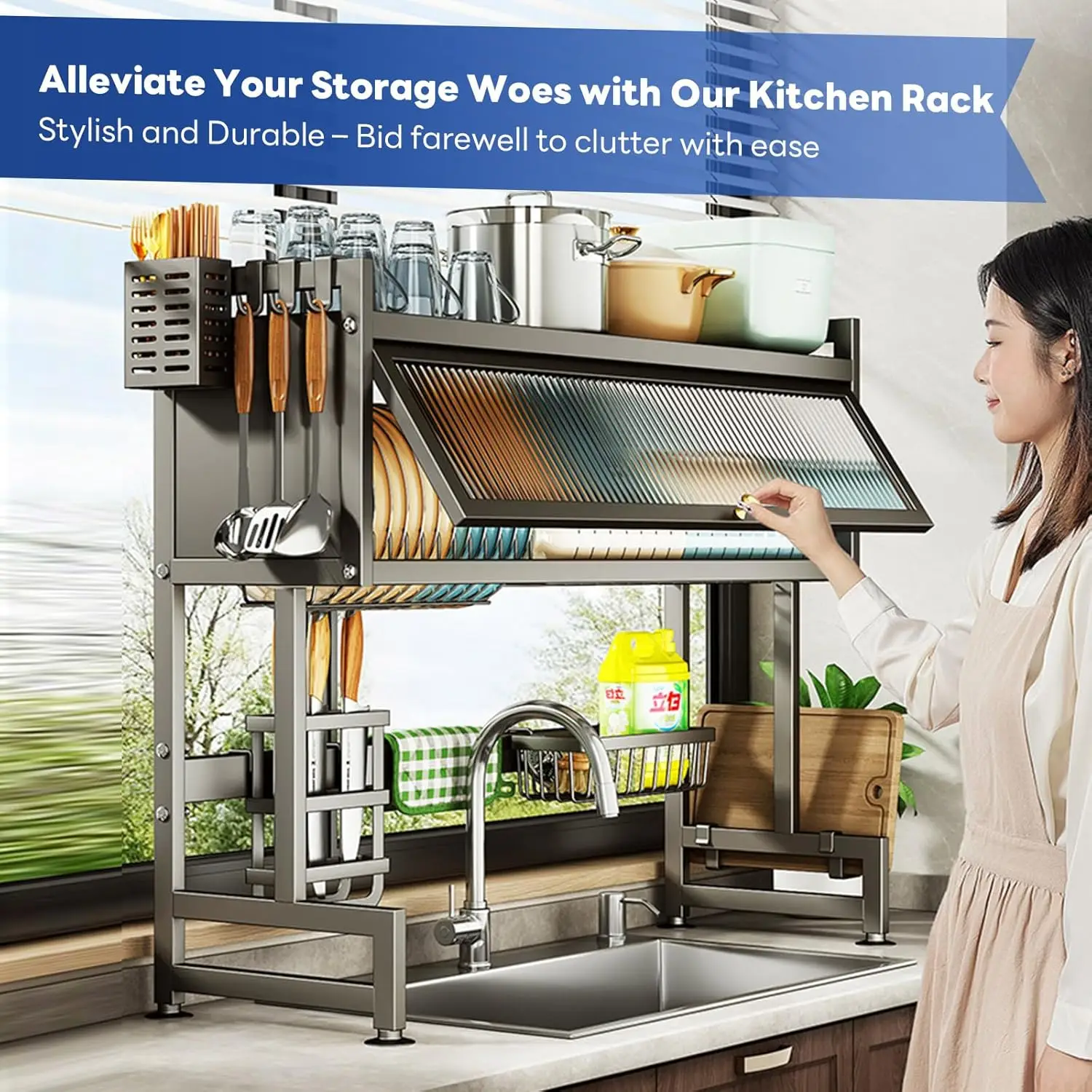 Over the Sink Dish Drainer Drying Rack Tier Organized