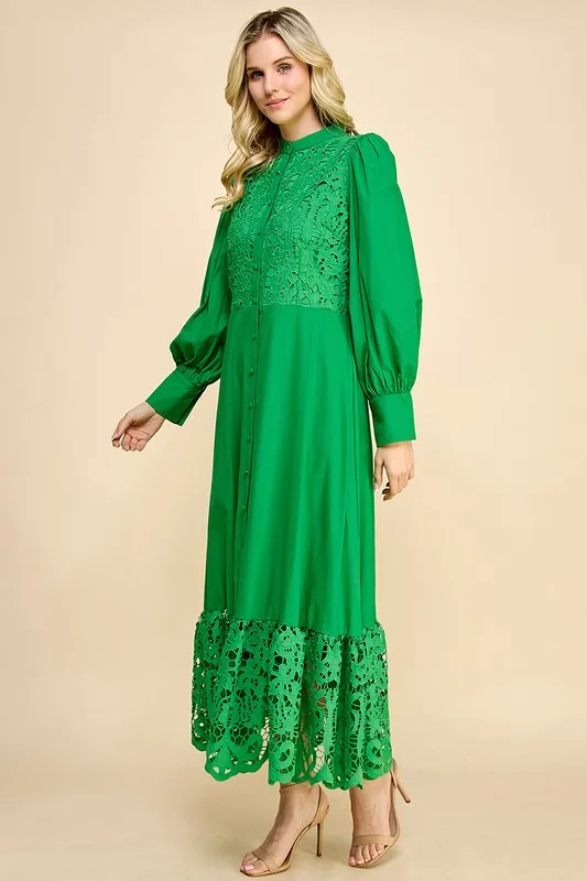 Elegant Ladies Casual Crocheted Long Dress With Lace Sweet Style And Button Decoration Washable Woven Fabric - Image 5