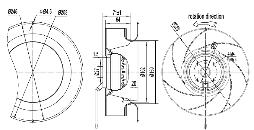 Centrifugal Blower, B2E220-064A-AC00, 220mm-280mm, 225mm, 220v - detail 8