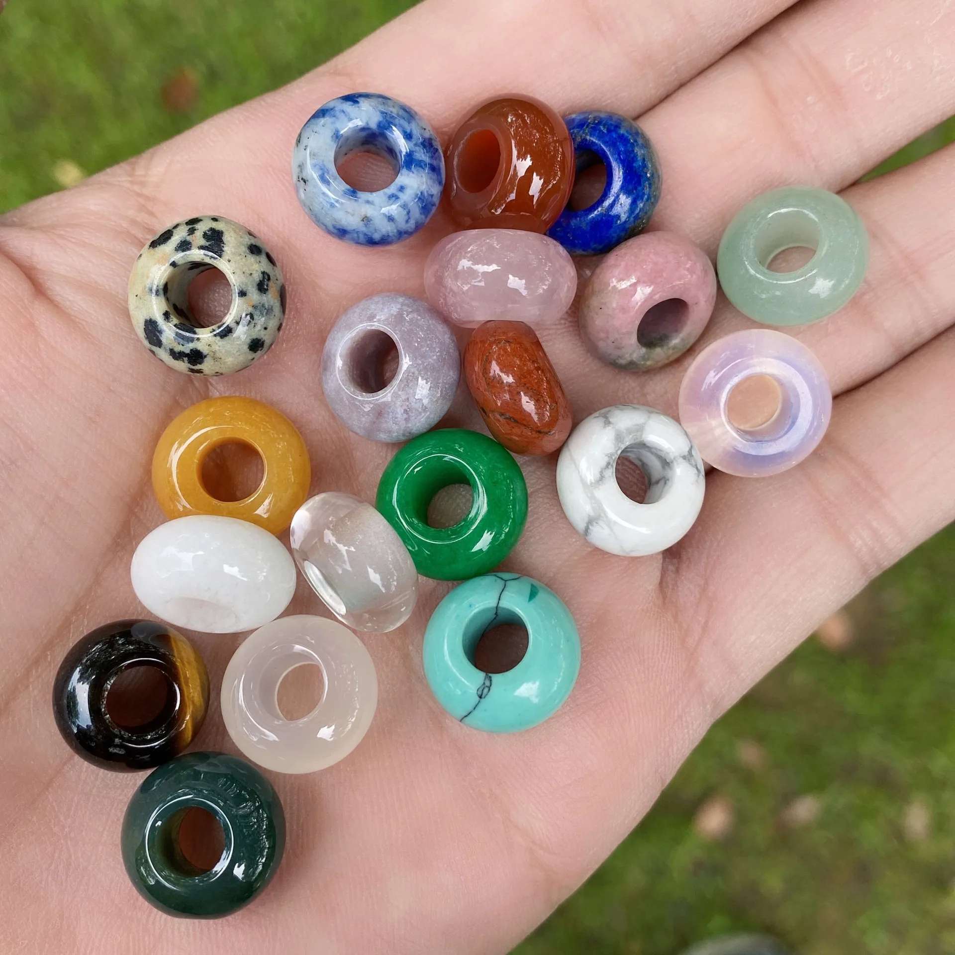 thumbnail image 2 of Crystal Donut Pendants - Natural Gemstone Donut - Pi Stone - Lucky Safety Pendant Jewelry... 2 of 14