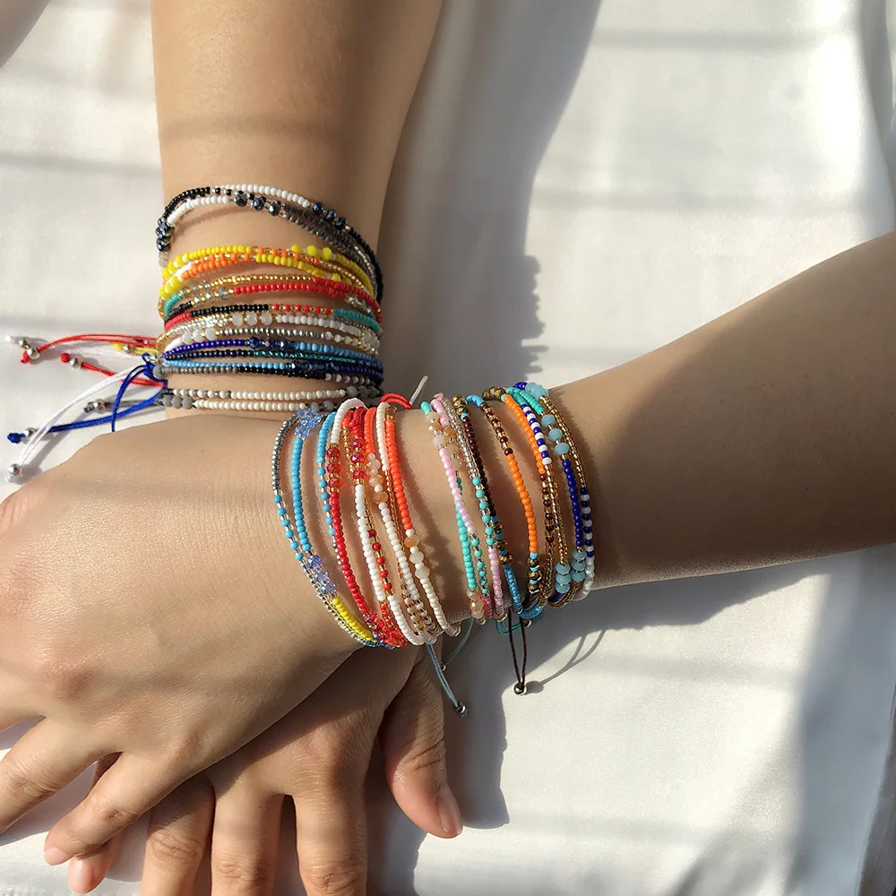Women's Stretch Bracelets, Multi-layered Colorful Bead Bracelets