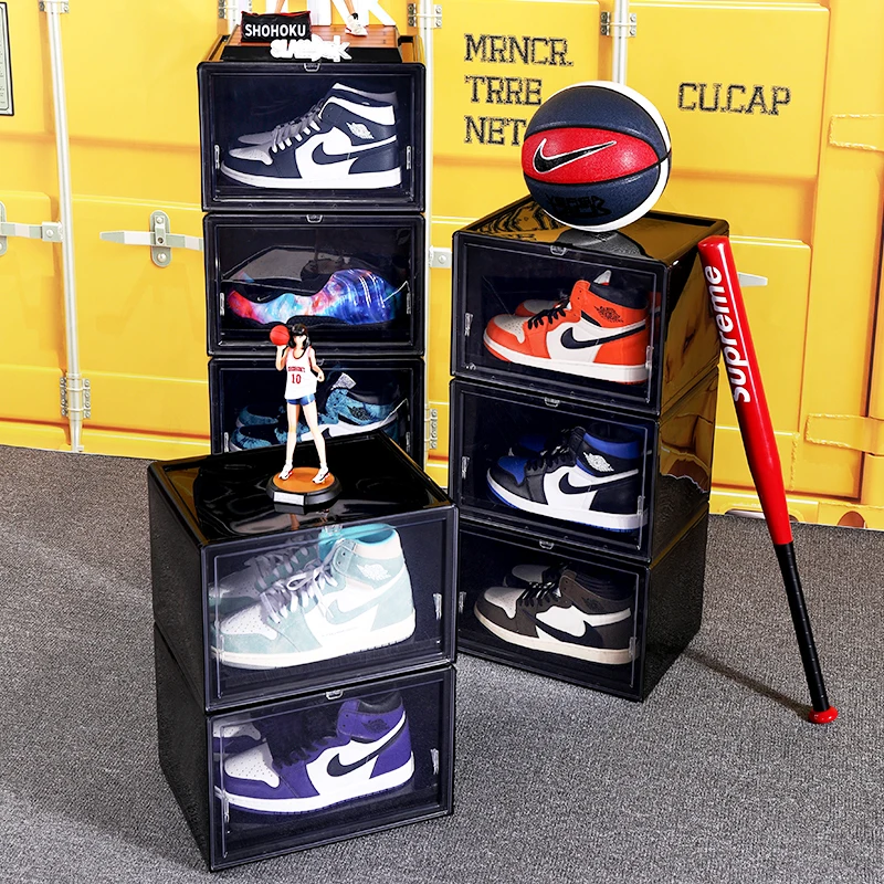 Haixin Drop Front Stackable Shoe Box Sneaker Crates Wholesale Shoe Case Custom Clear Transparent Sneaker Box