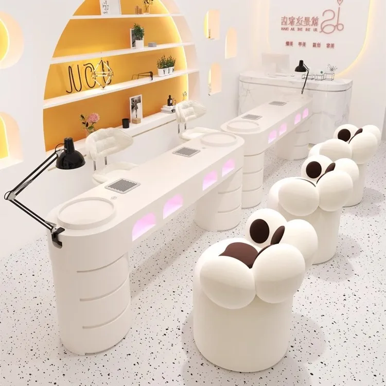 Luxury Modern Design Metal Nail Tech Desk Table Salon Manicure Furniture Double Manicure Nail Table for Beauty Salons