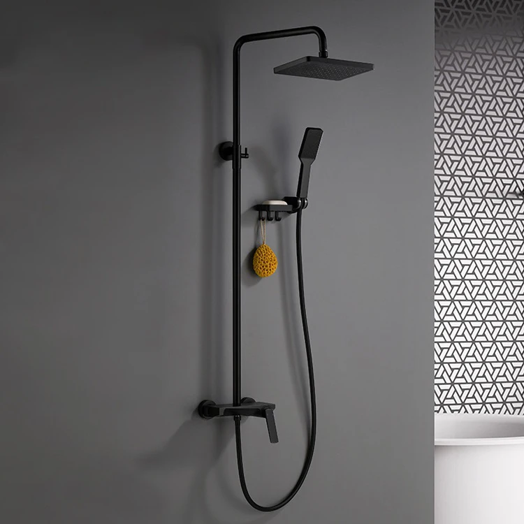 Juego de sistemas de cabezal de ducha tipo lluvia de 3 vías, color negro cromado