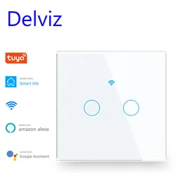 Сенсорный выключатель Delviz, европейский стандарт, прозрачная стеклянная панель, с дистанционным управлением, работает с Google Alexa, Wi-Fi, настенный смарт-выключатель