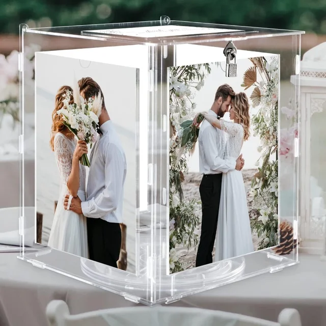 Invitation Packaging Wedding Card Envelope Packaging Box Acrylic Wedding Money Box With Picture Or Reception With Slot