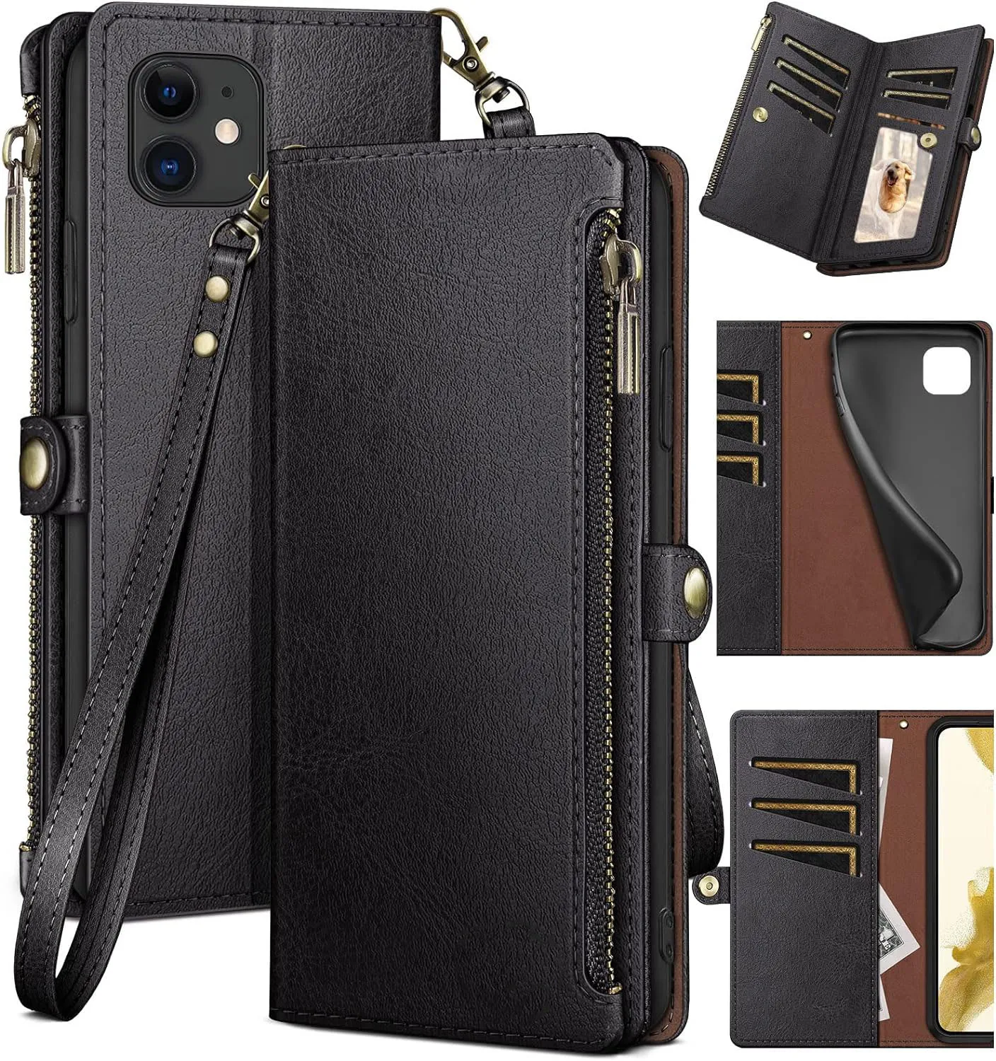 Laudtec for iPhone 16 Wallet case with Zipper Credit Card Holder RFID Blocking Flip Folio Book PU Leather Phone case