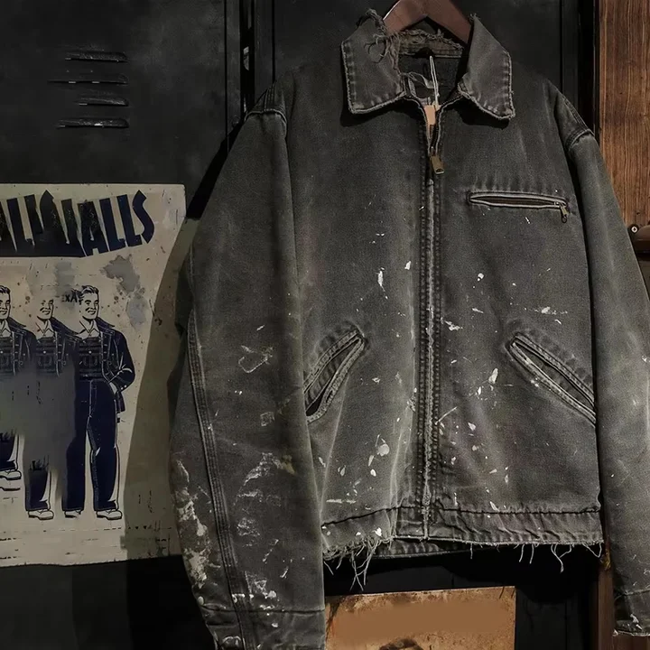 Salati Manufacturer Paint Splatter Streetwear Cotton Twill Duck Canvas Winter Workwear Trucker Detroit Work Bomber Jackets Men gallery 2