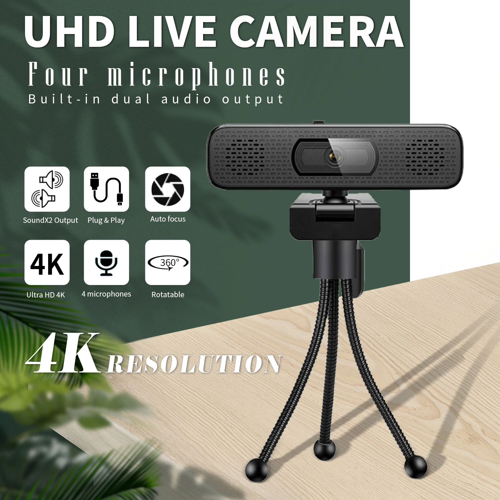 Full Uhd 4k 8mp Usb Video Streaming  Camera With Speaker Mic
