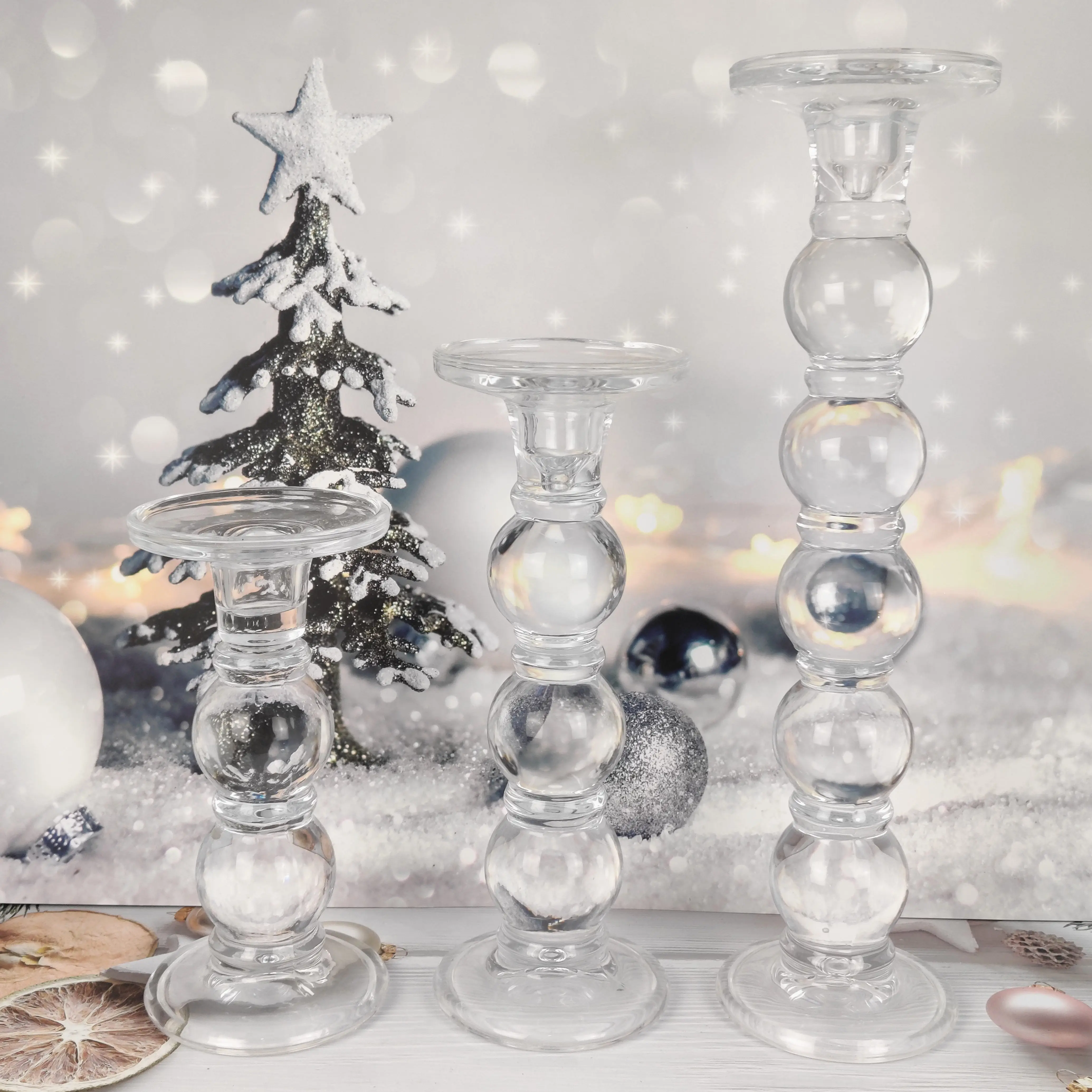 Wholesale handmade tall long stemmed clear glass candle holders decoration details