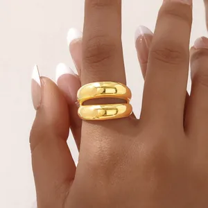 New Arrival Minimalist Double Layer Stainless Steel Stackable Rings Geometric Finger Stackable Ring for Women Jewelry