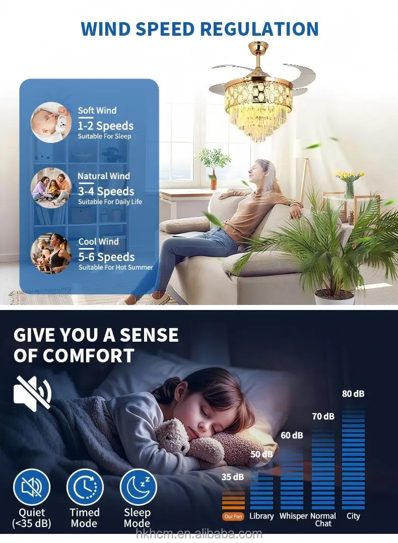 product crystal ceiling fan light fixture fandelier led remote 6 speed reversible dc motor 48inch blade 30 34db quiet living-8