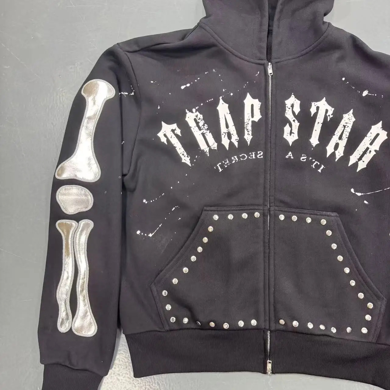 Streetwear Custom Boxy 420 Gsm Rhinestone Zip Men Hoodie Acid Wash High Quality Heavyweight Cotton Distressed Zipper Hoodies gallery 2