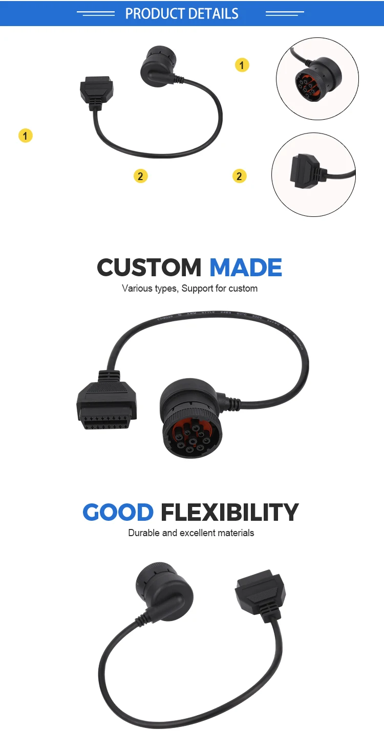 product custom 16pin obd obd2 j1962 female to j1939 9p male connector adapter harness cable code reader type-3