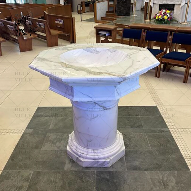 BLVE Modern Western Style Religious Saint Christ Child White Natural Stone Church Altar Marble Baptismal Pool