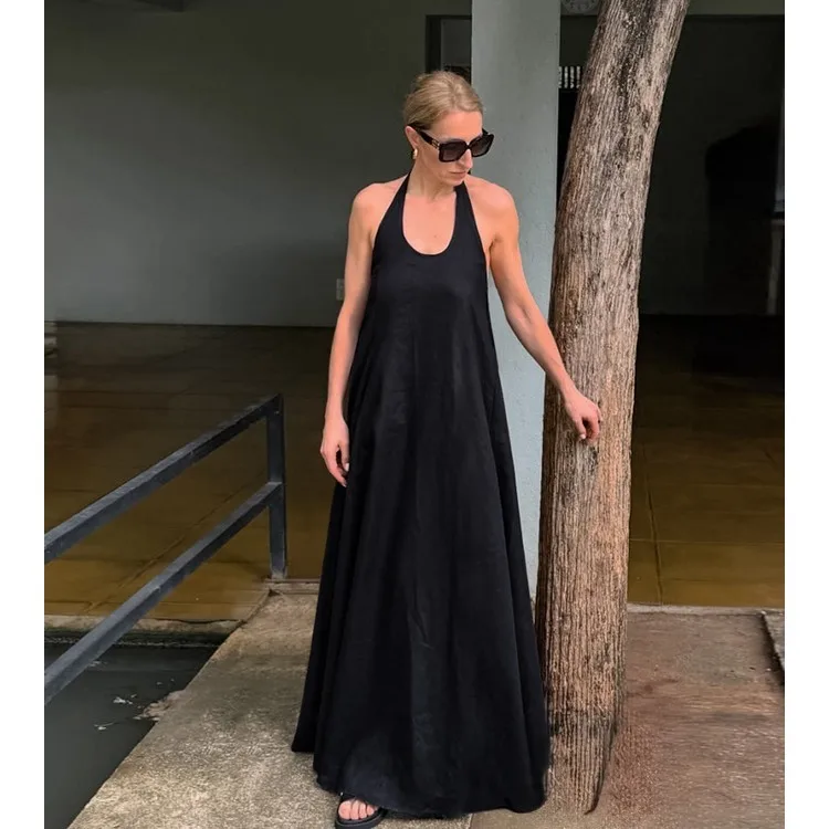 open lace back dress Vintage Floral Linen Cotton Maxi Dress – Puff Sleeve Wedding Floral / Custom Order
