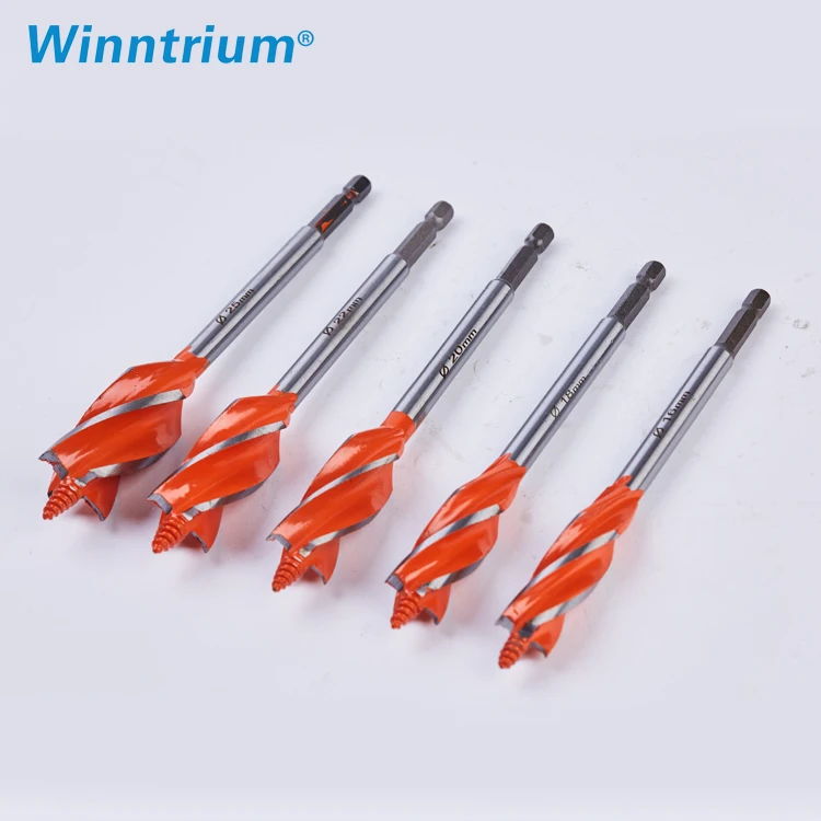 10mm-35mm Four Slot Auger Drill Bit 1/4'' Hex Shank Extra long for Wood Working
