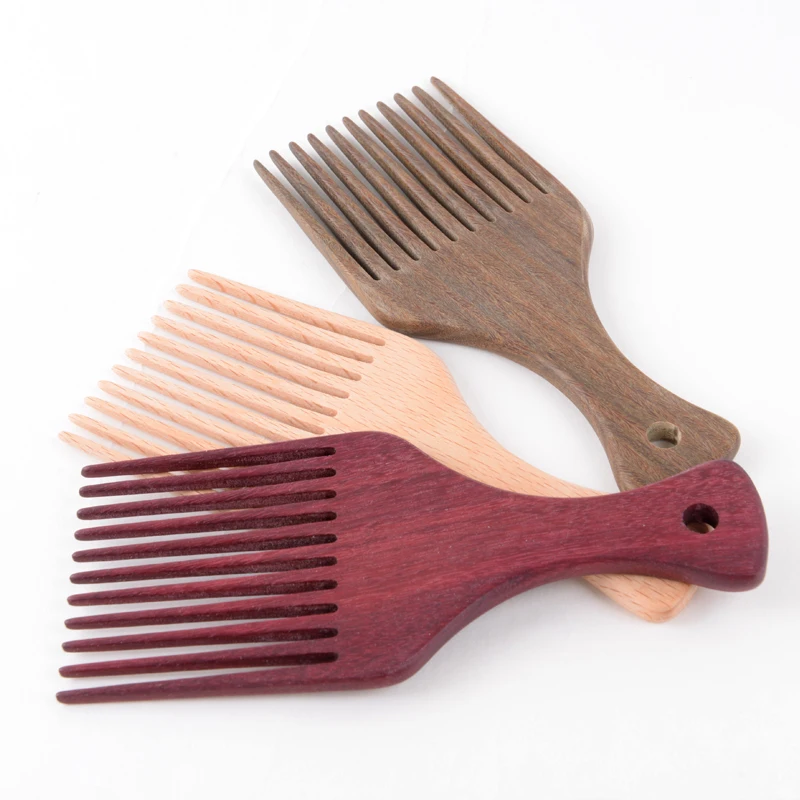 Barber Hairdressing Hair Styling Large Wooden Afro Comb Pick up Salon Afro Fork Oil Head Comb