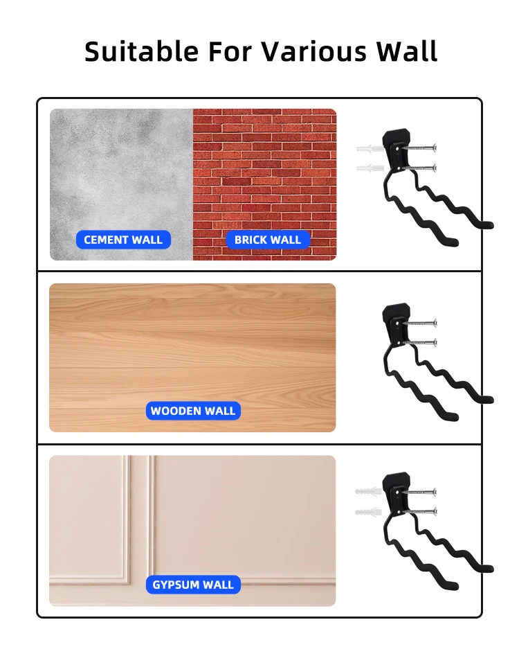 Factory Directly Sale Garage Wave Hooks Heavy Duty Wall Storage Hooks for Bike Ladder Garden Tools factory