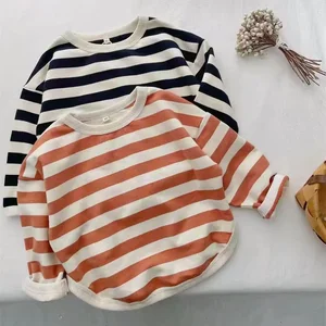 Custom Korean Retro Children's Striped Tie-Dye Cotton Sweatshirt Spring Autumn Boys Girls Long-sleeved Loose Stylike Top Base